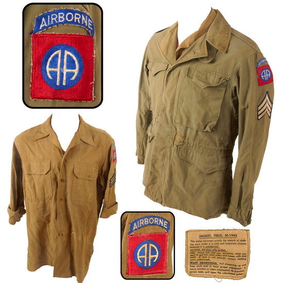 Original U.S. WWII 82nd Airborne Division M43 M1943 Field Jacket & Matching Shirt with Period-Applied Patches Original Items