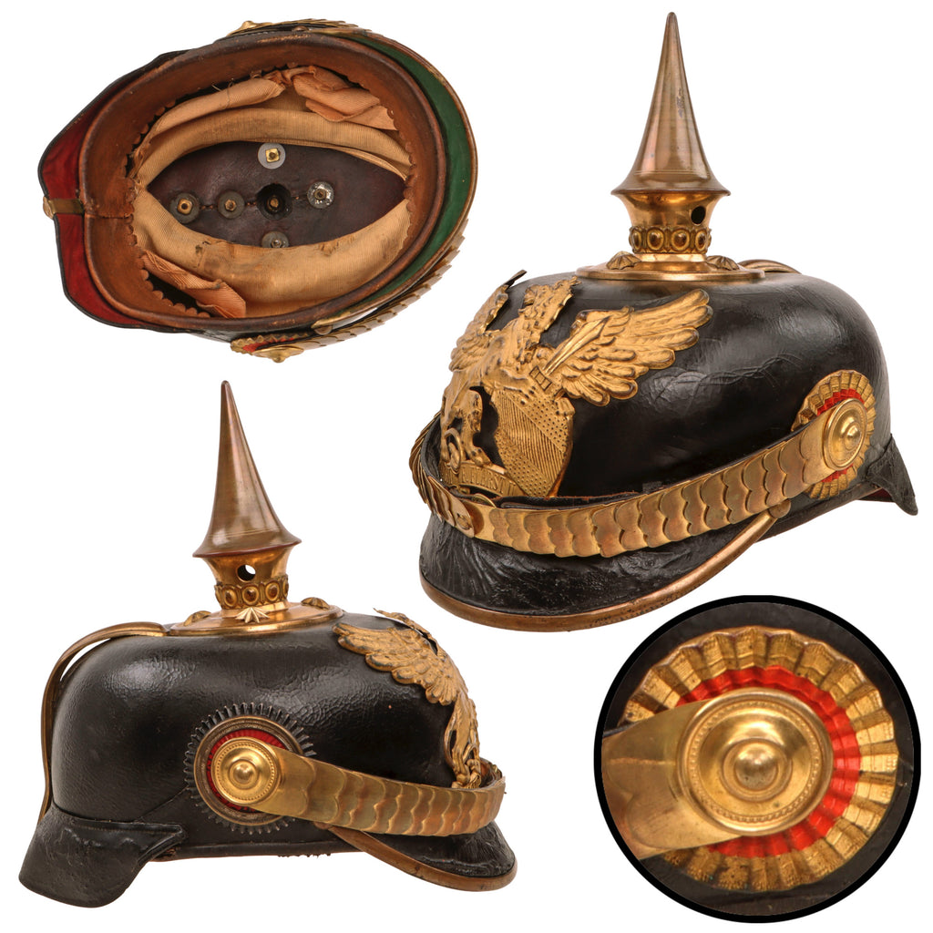 Original WWI Imperial German Baden Complete M1895 Infantry Officer’s Pickelhaube Spiked Helmet with Cockades & Chinscales Original Items
