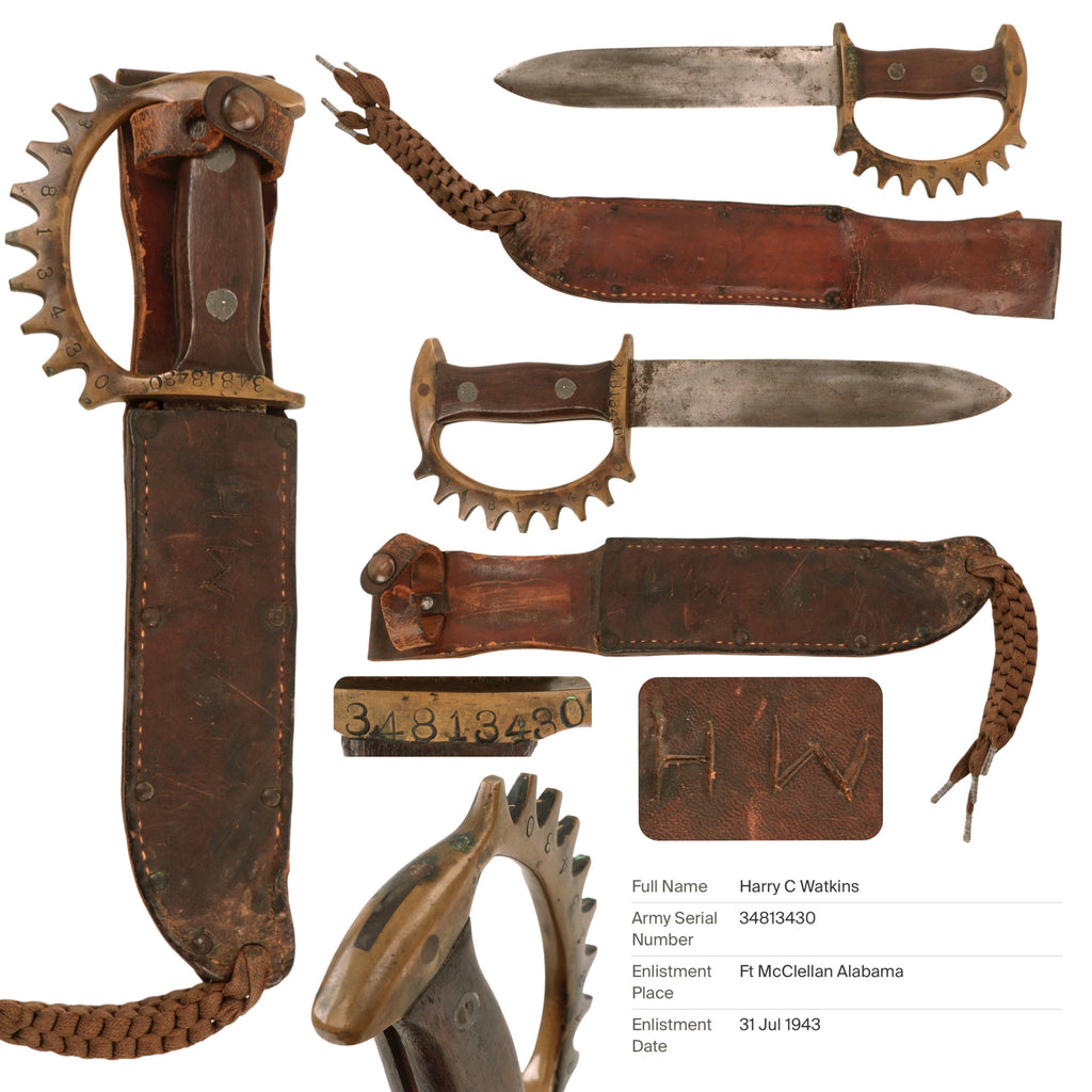 Original U.S. WWII M.H. Cole 9 Point Guard Knuckle Knife - Named & Identified to Harry Carlton Watkins, 88th Chemical Mortar Battalion