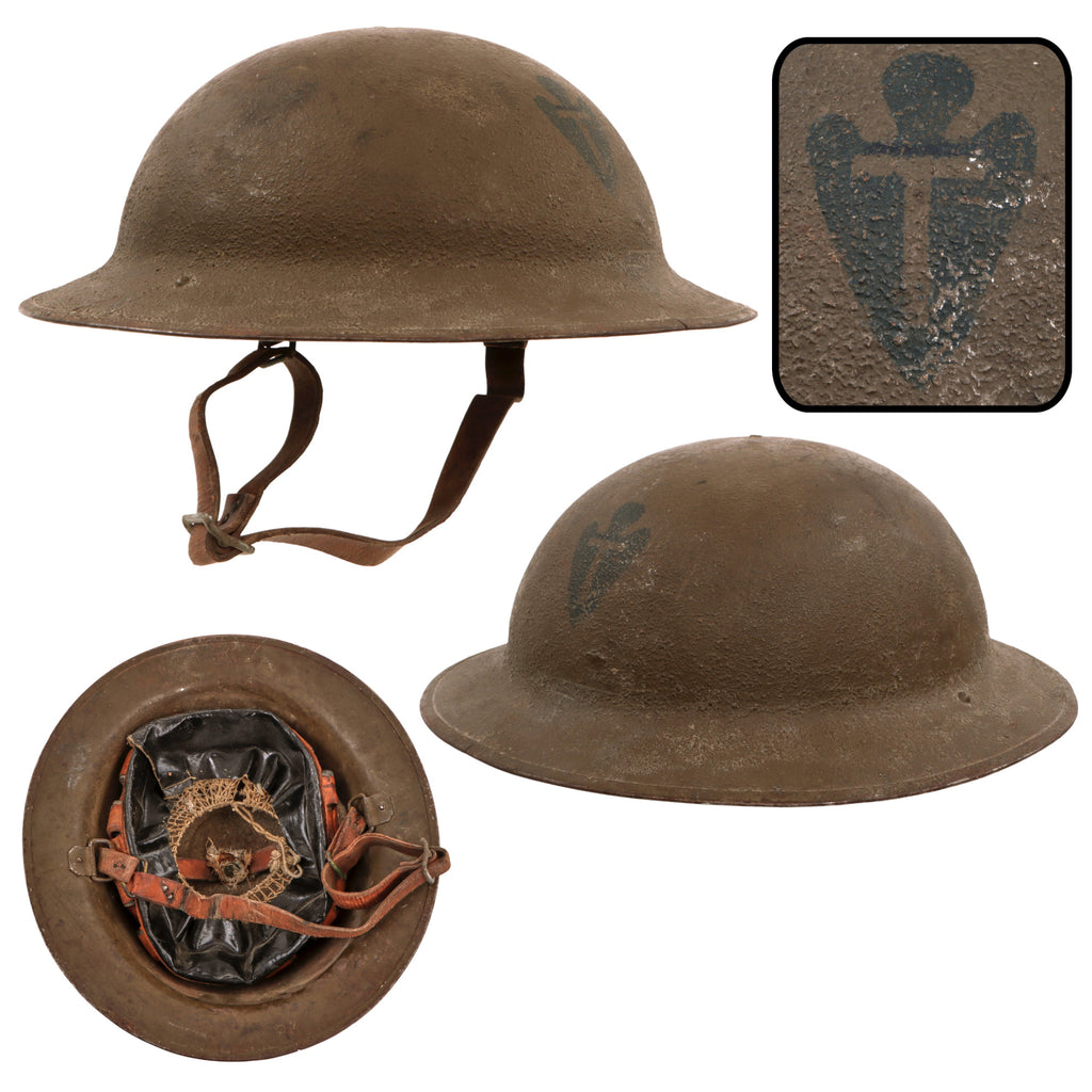 Original U.S. WWI M1917 Doughboy Helmet with Painted 36th Infantry Division “T Patch” Insignia, Marked ZC 182, Liner & Chinstrap – Texas Oklahoma Division