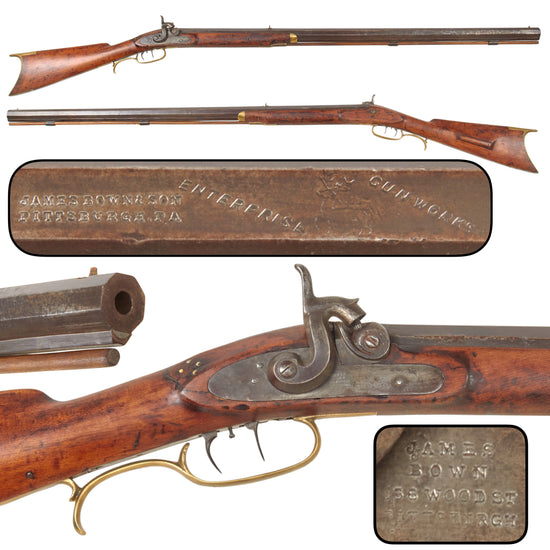 Original U.S. Pennsylvania Percussion Hunting Rifle by James Bown & Son Enterprise Gun Works of Pittsburgh with Set Trigger, Circa 1870s