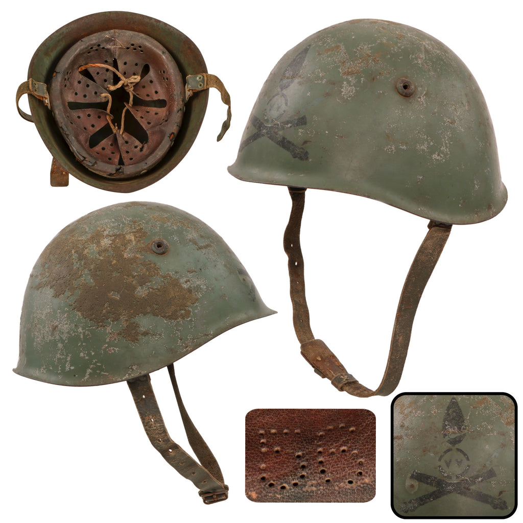 Original WWII Italian M33 Helmet with Artillery Stencil - Complete Liner & Chinstrap