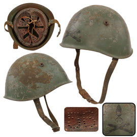 Original WWII Italian M33 Helmet with Artillery Stencil - Complete Liner & Chinstrap