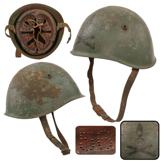 Original WWII Italian M33 Helmet with Artillery Stencil - Complete Liner & Chinstrap