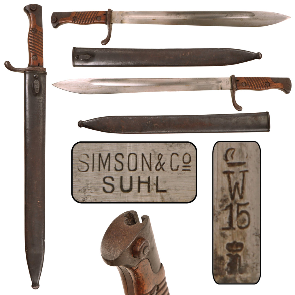 Original German WWI M1898/05 n/A Butcher Bayonet with Excellent Blade & Steel Scabbard by Simson & Co. - Dated 1915