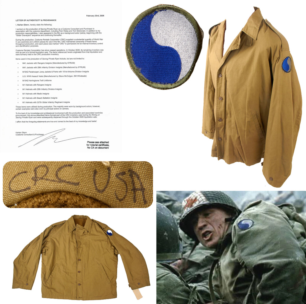 Original Saving Private Ryan U.S. WWII 29th Infantry Division M41 Field Jacket Costume Piece with Copy of Notarized Letter of Authenticity Original Items