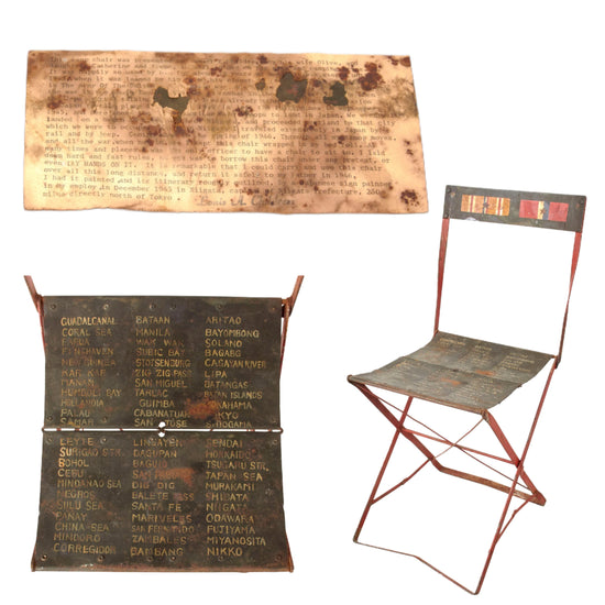 Original U.S. WWII Travel Diary & Ribbon-Painted Camp Chair of Lieutenant Louis A. Childress with Provenance Note Original Items