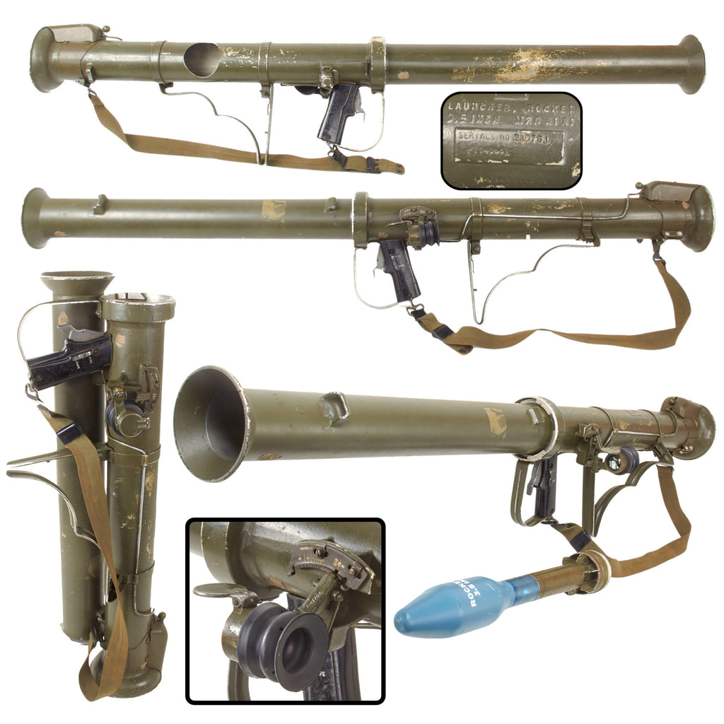 Original U.S. Korean War Deactivated M20A1B1 3.5-Inch Super Bazooka Rocket Launcher by Birtman Electric Co. with 1952-Dated Inert Practice Rocket & Sling