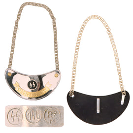 Original German WWII Excellent SS Streifendienst Patrol Duty Gorget with Chain Attributed to Wilhelm Schröder & Co. - SS 140 RZM