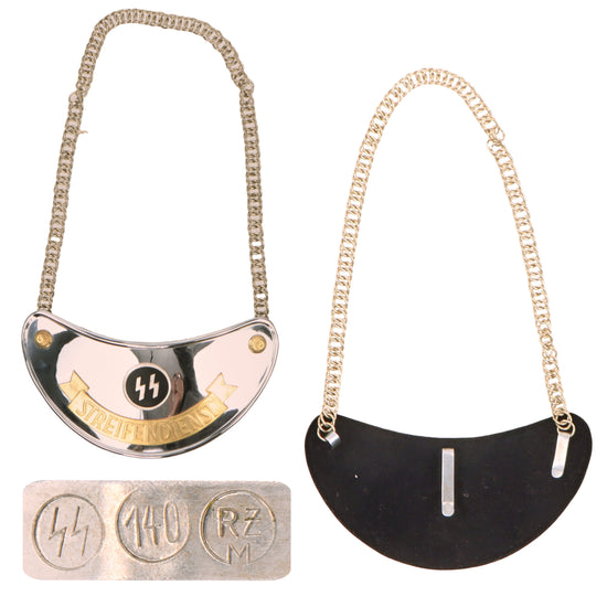 Original German WWII Excellent SS Streifendienst Patrol Duty Gorget with Chain Attributed to Wilhelm Schröder & Co. - SS 140 RZM Original Items