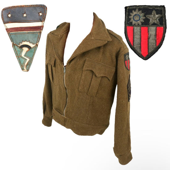 Original U.S. WWII Ledo Road CBI Rare British-Made Pattern Battledress Uniform Jacket with Theater-Made Bullion Insignia Original Items