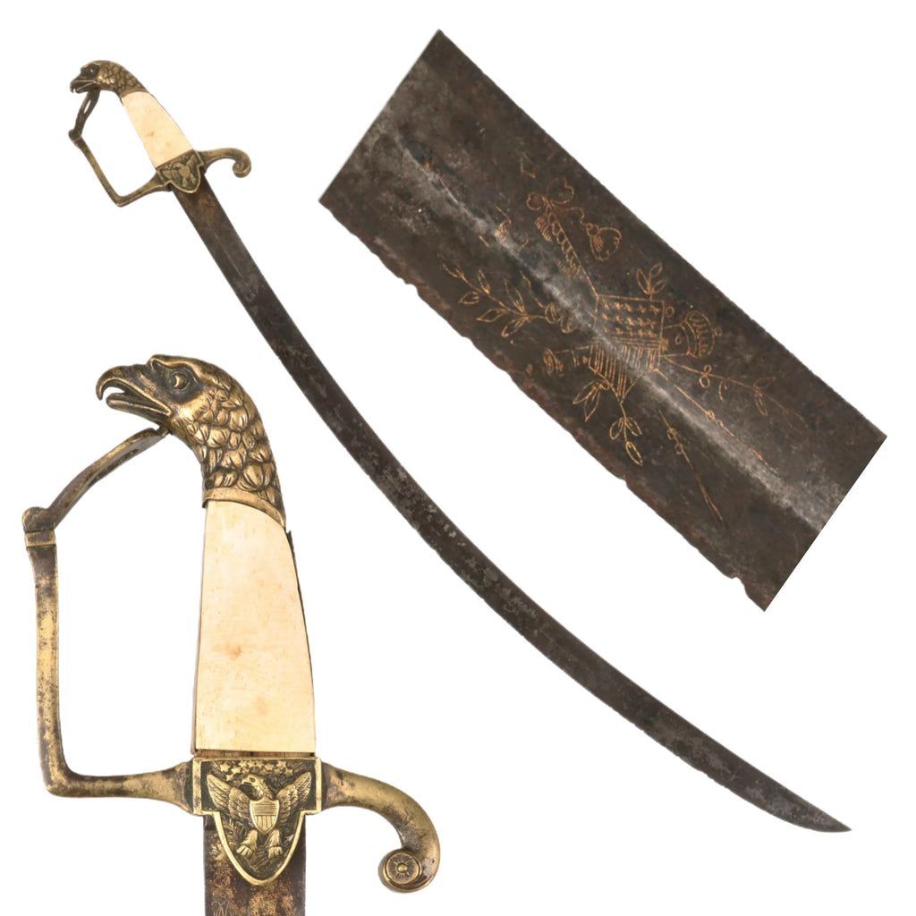 Original U.S. War of 1812 Mounted Officer’s Eagle Head Saber with Tremendous American Eagle Chape & Gold-Inlaid Curved Blade - Circa 1810 Original Items