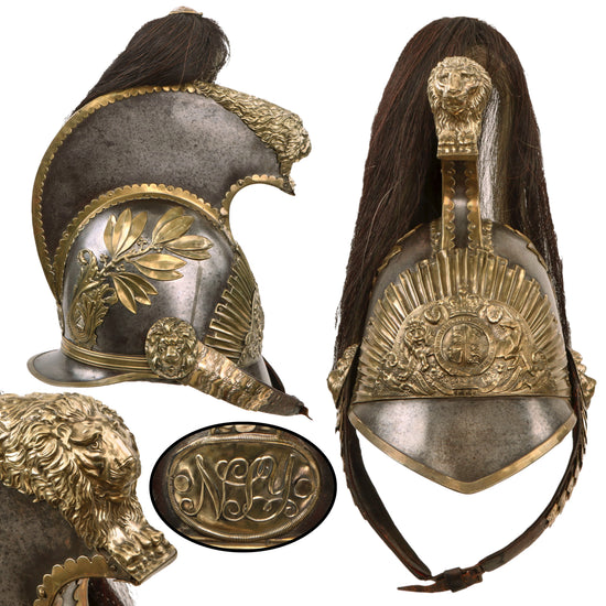 Original Early Victorian British Crimean War Era North Somerset Yeomanry 1817 Pattern Officer’s Helmet with Chinscales and Horsehair Plume Original Items