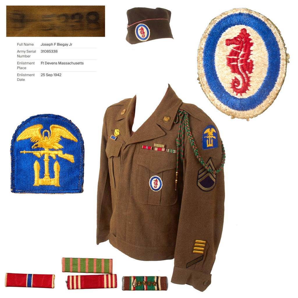 Original U.S. WWII D-Day Bronze Star Recipient 37th Engineer Combat Battalion Uniform & Garrison Cap Group - Staff Sergeant Joseph F. Biegay Original Items