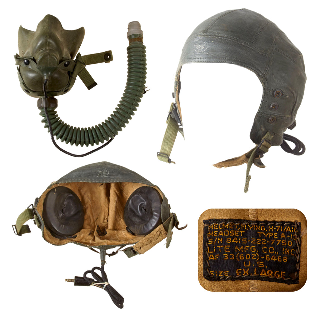 Original U.S. Post-WWII Era Type H-71 A-13 Leather Flying Helmet with Broken MBU-4/P Oxygen Mask Original Items