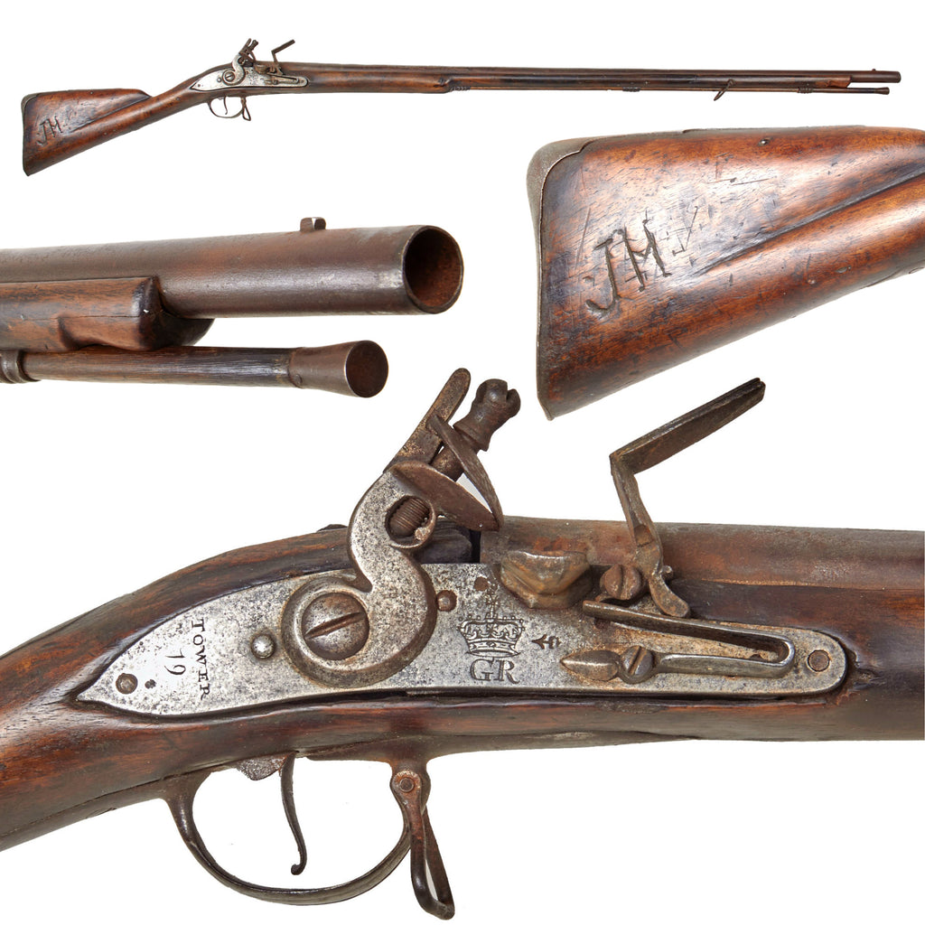 Original 18th Century Early British Iron Mounted Long Land Pattern Brown Bess Flintlock Musket with 1719 Dated Tower Marked Lock Original Items