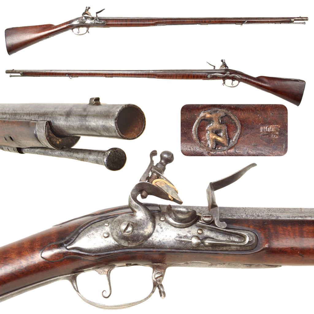 Original U.S. Revolutionary War Era Dutch 58.MM Flintlock Infantry Musket with Figured Stock - circa 1710 - 1720 Original Items
