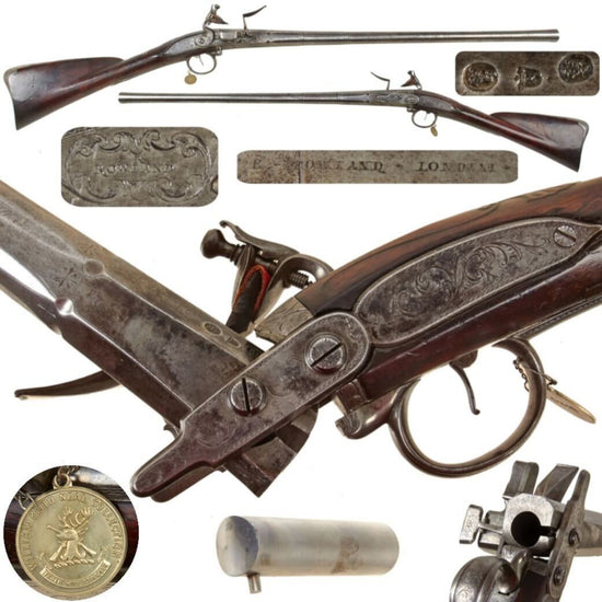 Original Queen Anne 1720 British Break-Action Removable Steel Cartridge Breech Loading Flintlock 10-Bore By Rowland of London from Keith Neal Collection Original Items