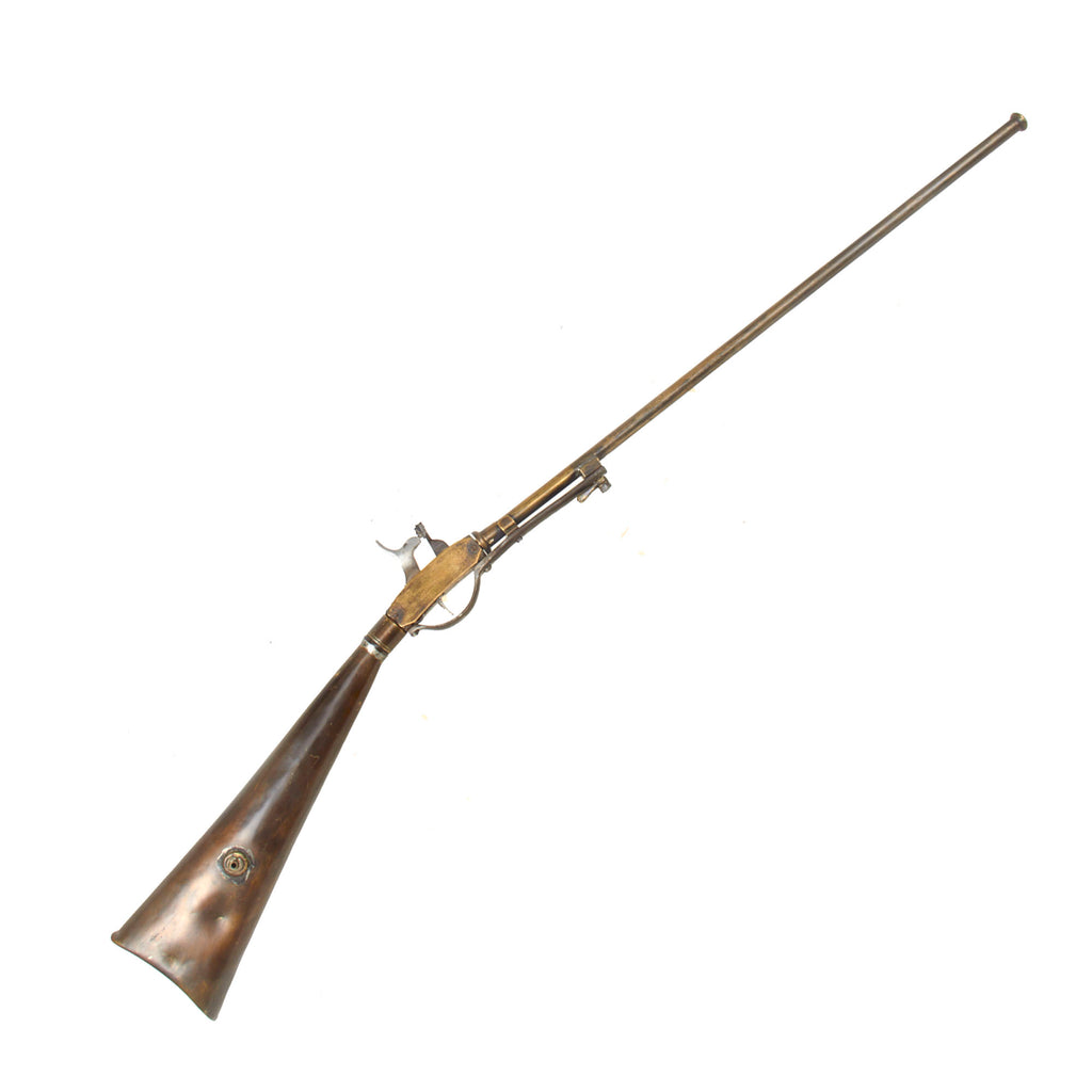 Original 19th Century Unidentified Custom Swivel Breech Pneumatic Air Rifle with Brass Butt Stock Air Reservoir Original Items