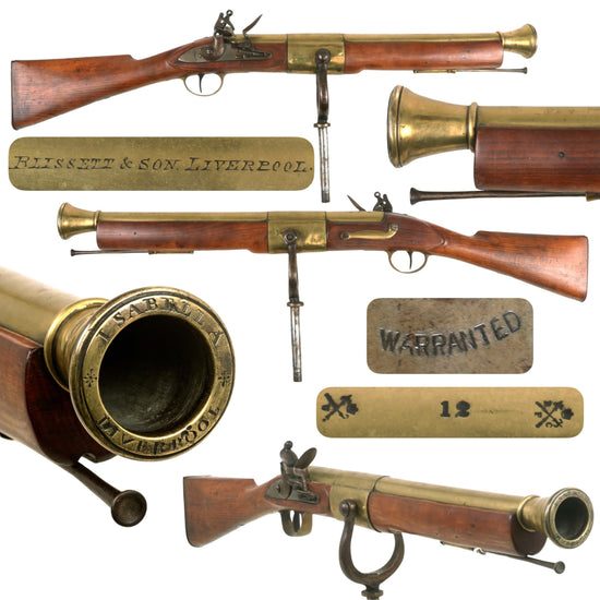 Original Magnificent British Brass Barrel Flintlock Naval Blunderbuss Swivel Gun by Blissett & Son Marked to Ship ISABELLA - circa 1830 Original Items