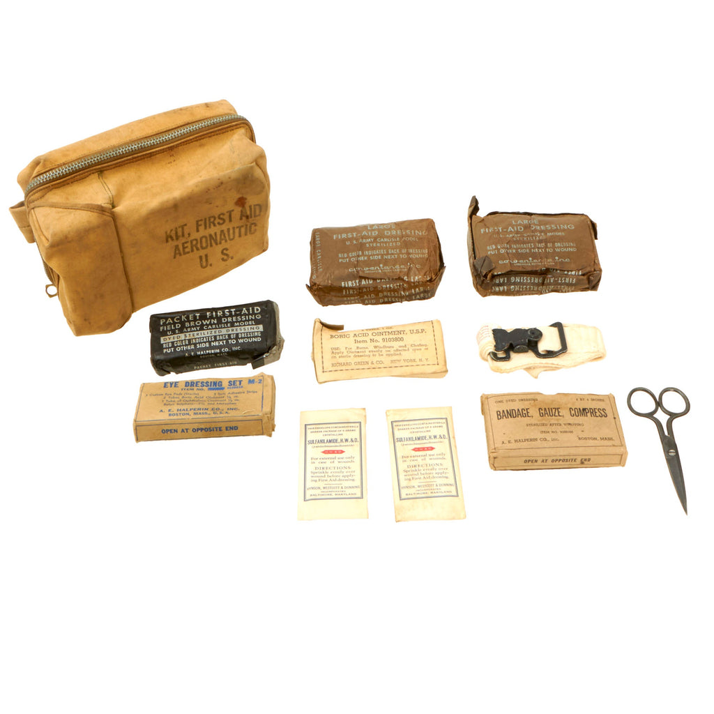 Original U.S. WWII Aeronautic First Aid Kit With Contents Original Items