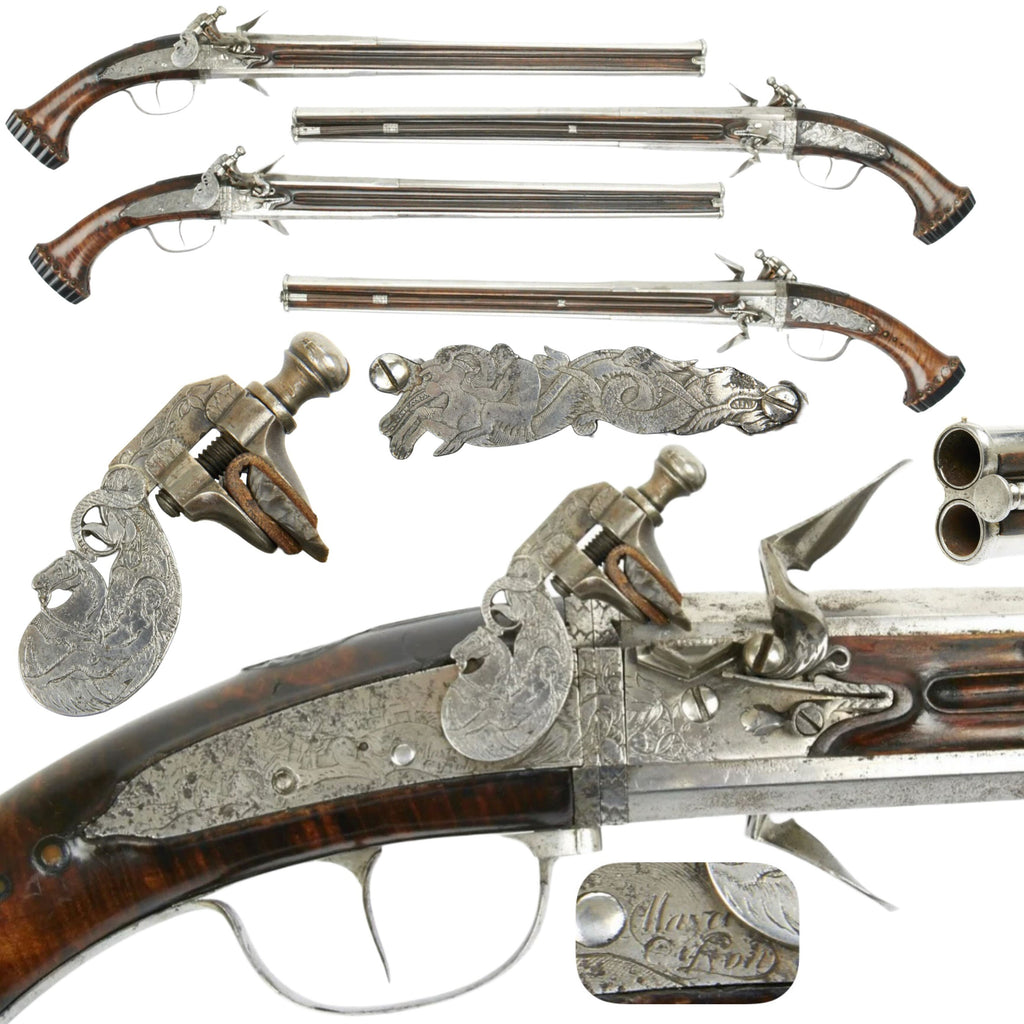 Original French Louis XIV Flintlock Turnover Over-Under Pistols by Mayer of Lyon Original Items