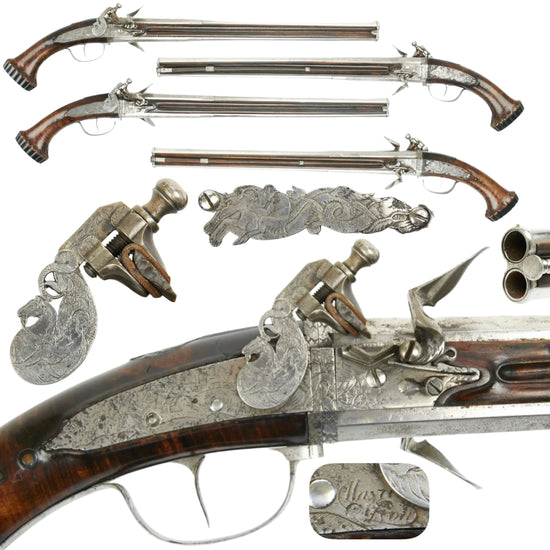 Original French Louis XIV Flintlock Turnover Over-Under Pistols by Mayer of Lyon Original Items