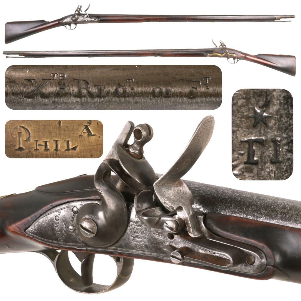 Original American Revolutionary War British Long Land Pattern Brown Bess Flintlock Musket Marked to 10th Reg't of Foot and Philadelphia - Restocked in United States Original Items