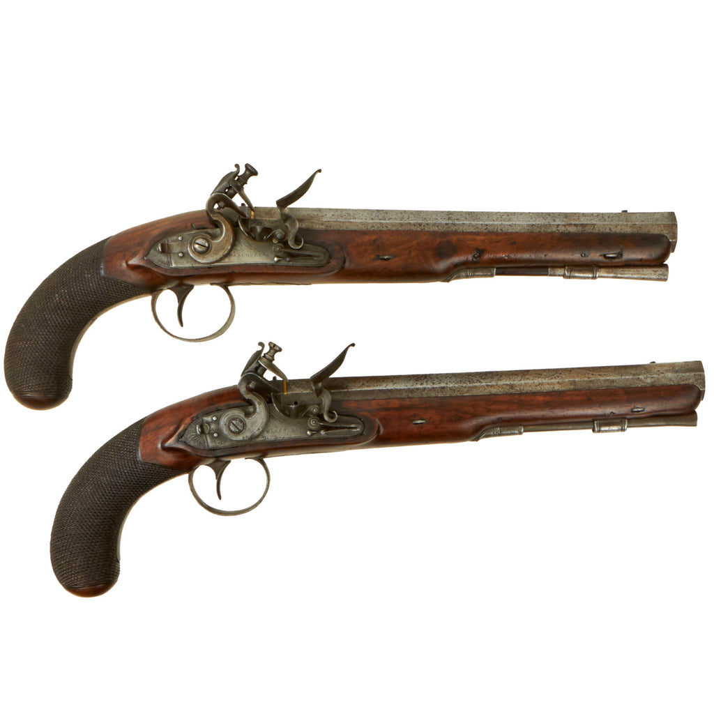 Original Late Production Matched Pair of Musket Bore British Flintlock Pistols by John Harcourt of Ipswich - Circa 1825 Original Items