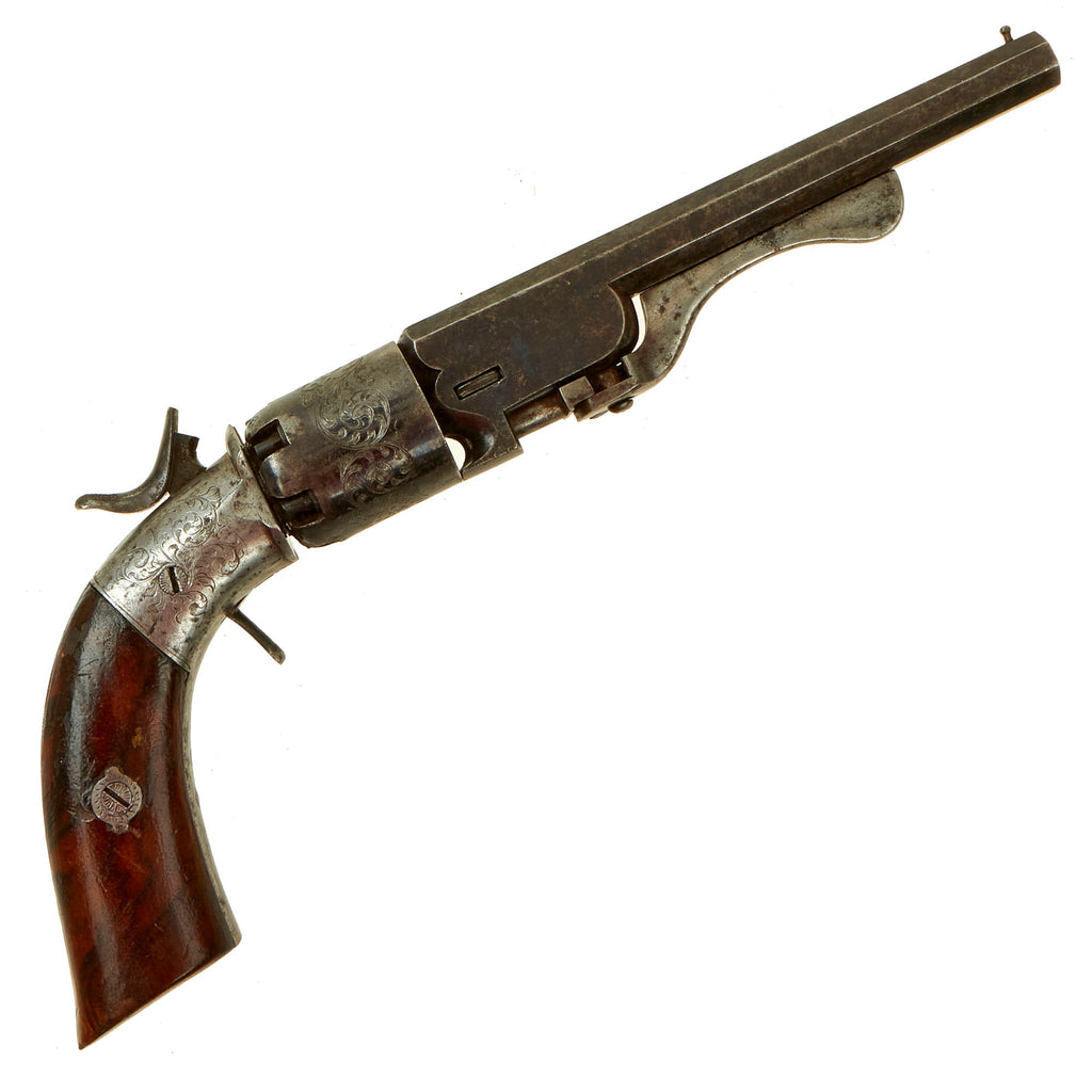 Original U.S. Civil War Era French Style Engraved 9mm Smoothbore Percussion Revolver with Belgian Proofs Original Items