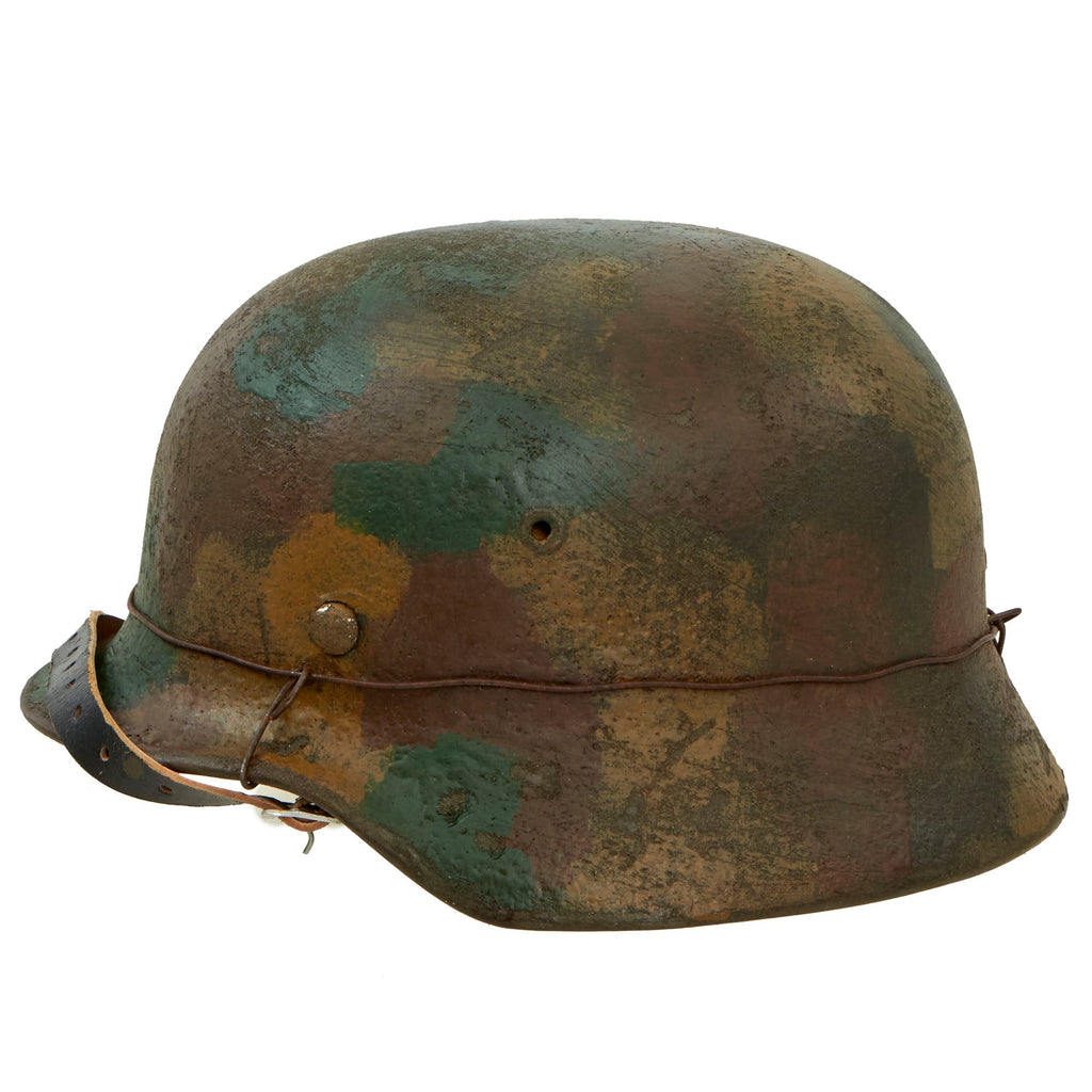 Original German WWII M40 Refurbished 12th SS Panzer HJ at Caan & Falaise Camouflage Helmet - Stamped EF66 Original Items