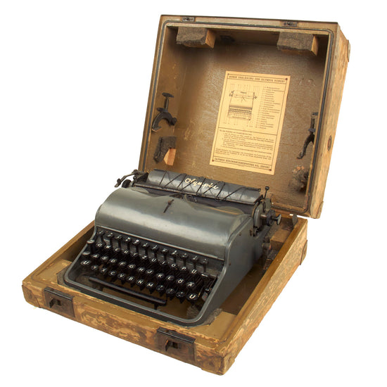 Original German WWII Rare SS Typewriter by Olympia Serial 514801 with Sanitized SS Typebar in Case - ROBUST Model Original Items