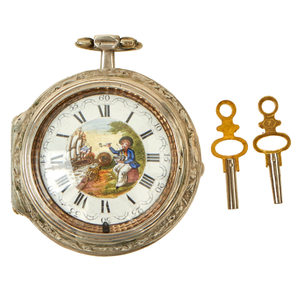 Original Dutch 18th Century Naval Officer’s Verge Fusee Pocket Watch Signed Gerrit Rensman, Zwol with Keys - c. 1730 Original Items