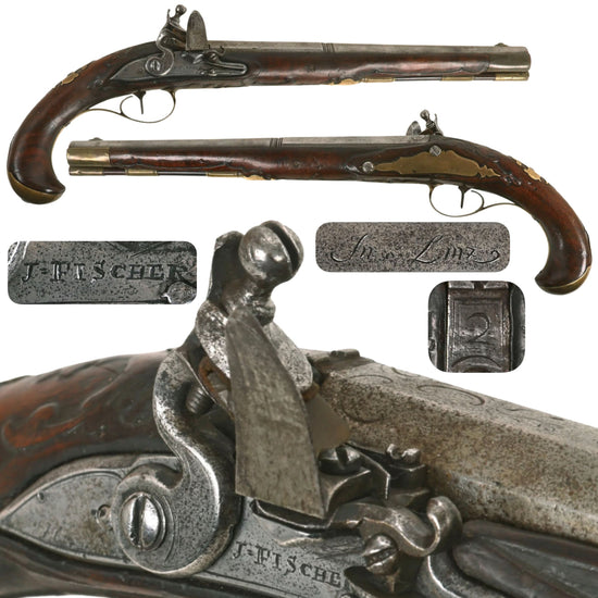 Original Austrian 18th Century Flintlock Pistol by Johann Fischer of Linz with Turning Frizzen Safety & Rifled Barrel Original Items