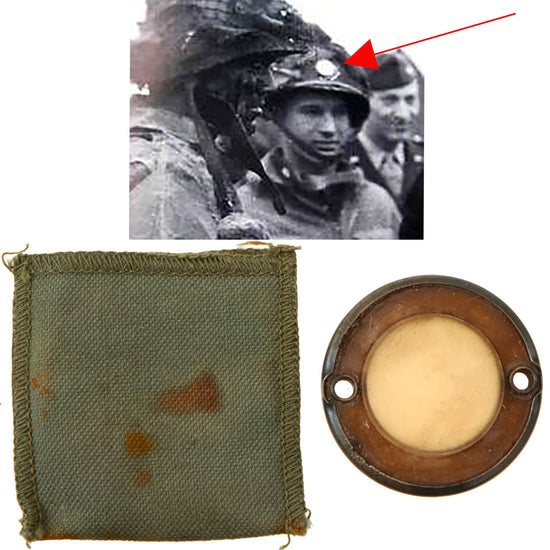 Original U.S. WWII Paratrooper D-Day Normandy Invasion Clip on Luminous Disc Helmet Marker With Original Pouch Original Items