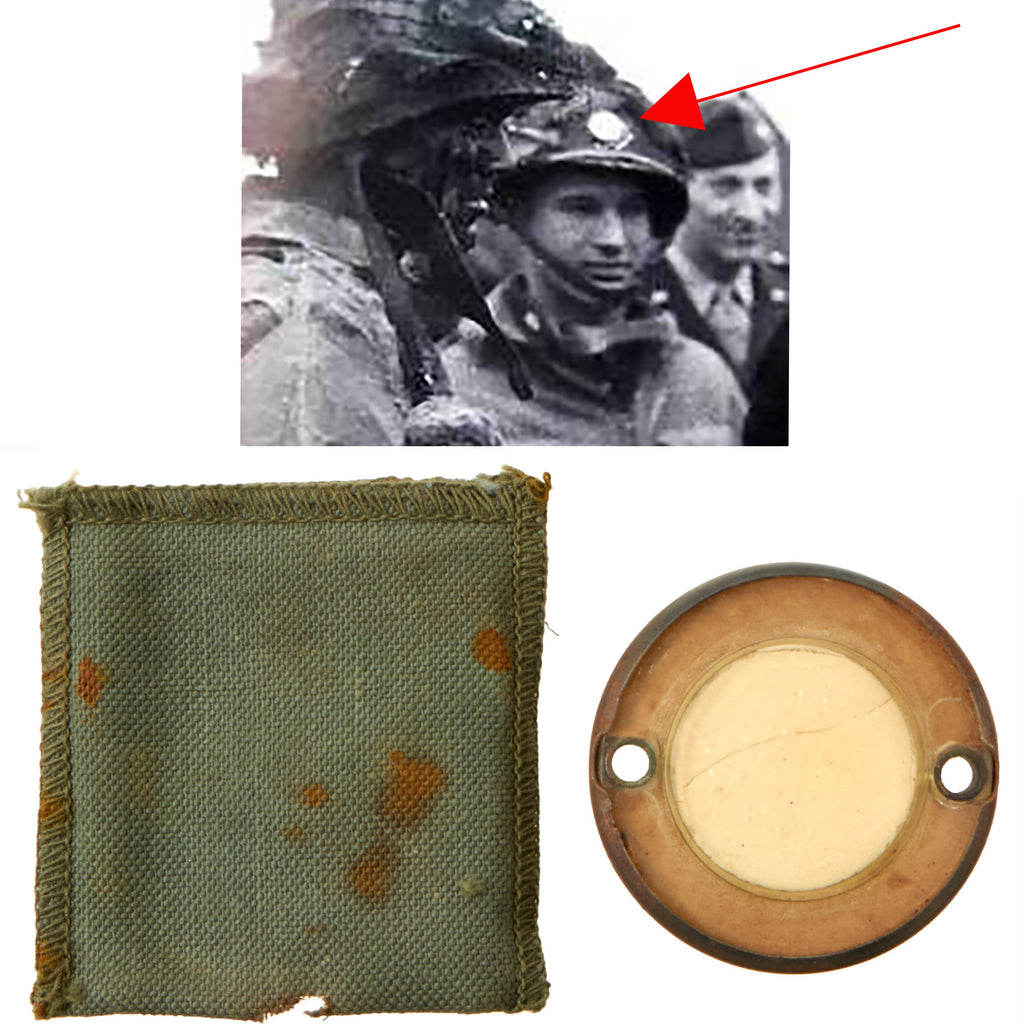 Original U.S. WWII Paratrooper D-Day Normandy Invasion Clip On Luminous Disc Helmet Marker With Original Pouch Original Items