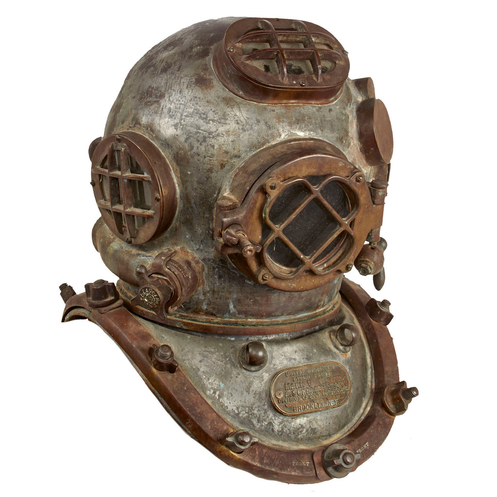 Original WWII U.S. Navy Mark V Diving Helmet by A. Schrader's Son Inc Division of Scovill of Brooklyn NY - Dated May 1942 - As Seen on History Channel Original Items