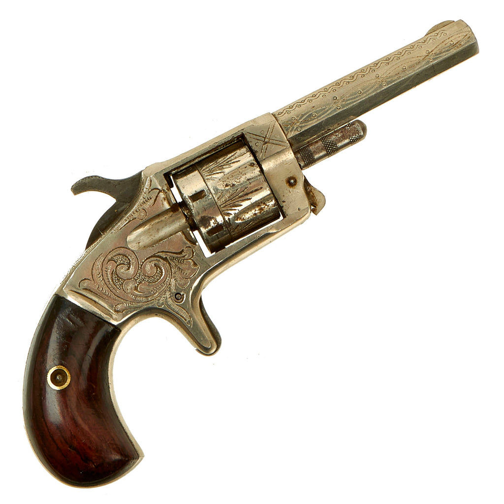 Original U.S. Nickel Plated .22 Rimfire Nickel Plated Engraved X.C.D. Revolver with Rosewood Grips - Matching Serial 1029 Original Items