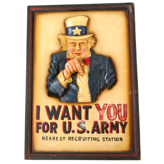 Original U.S. Korean War Era Newark, New Jersey US Army Recruitment Office 3D Wood “I Want You” Recruiting Poster - 19 ¾” x 28” Original Items