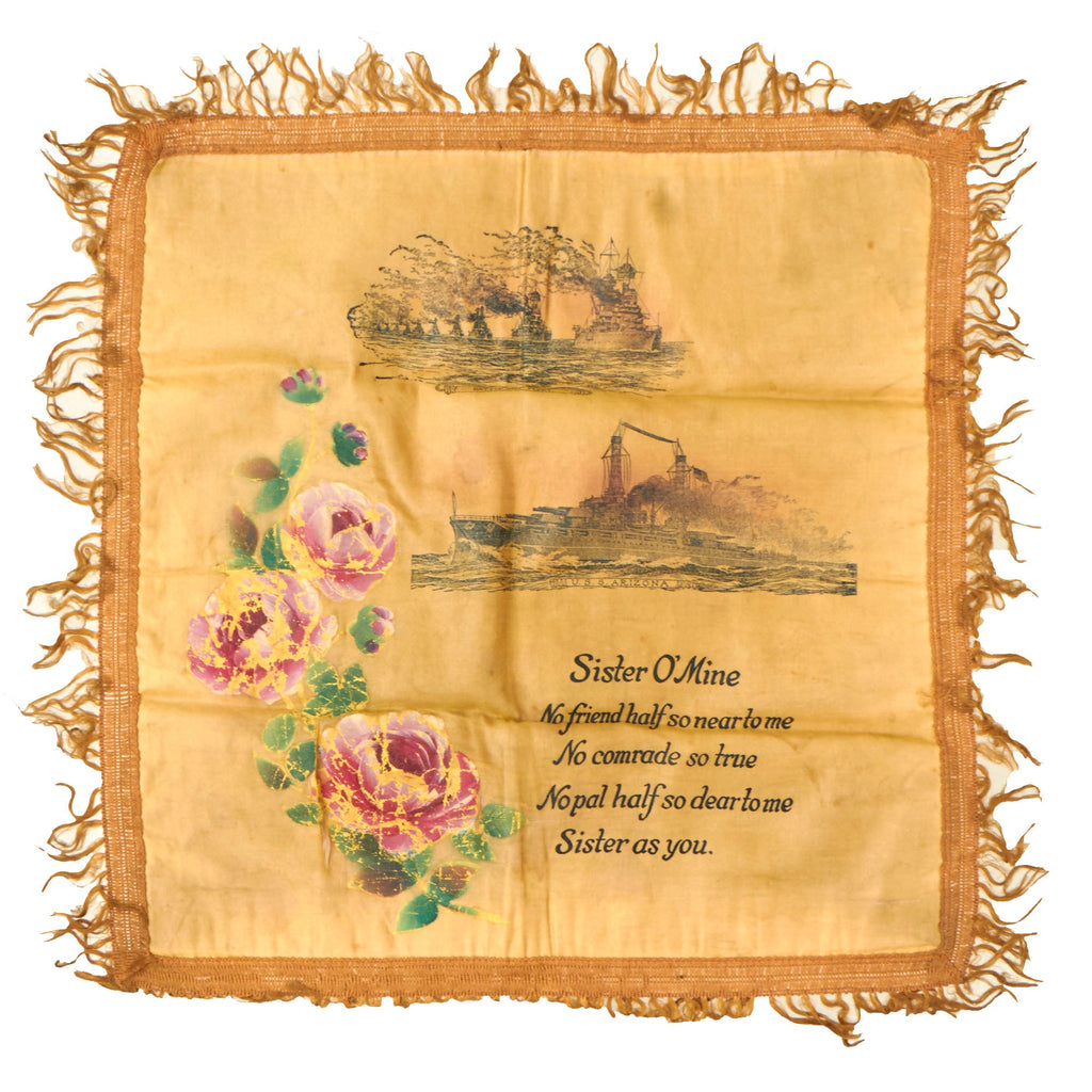 Original U.S. Pre-WWII USS Arizona (BB-39) “Sister O’Mine” Pillow Case - Sunk During The Attack at Pearl Harbor, December 7, 1941 Original Items