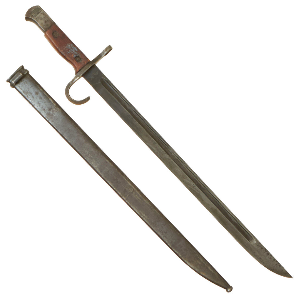 Original Japanese WWII Arisaka Type 30 Hooked Quillon Bayonet by Hikari Seiki Seisakusho Arsenal with Scabbard & Frog Original Items