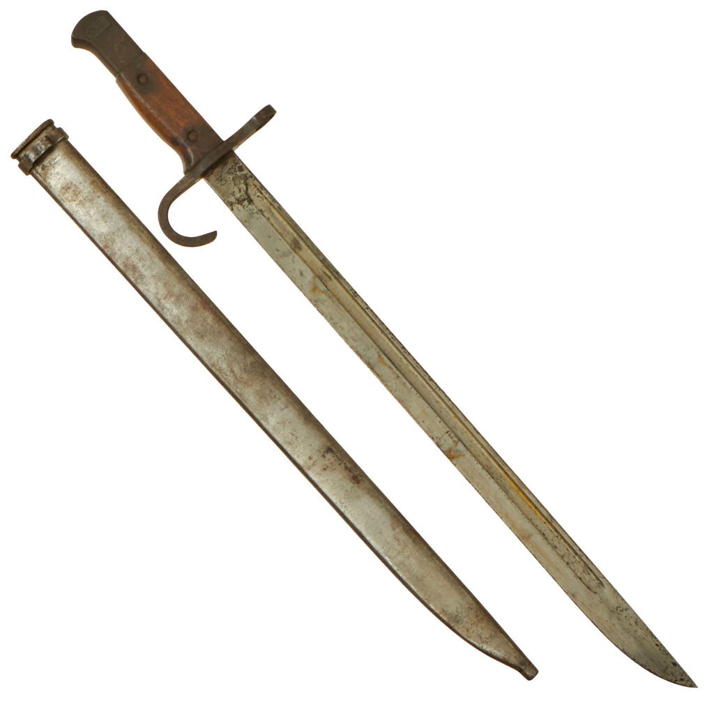 Original Japanese WWII Early Arisaka Type 30 Hooked Quillon Bayonet by Unknown Company Under Kokura Supervision with Scabbard Original Items