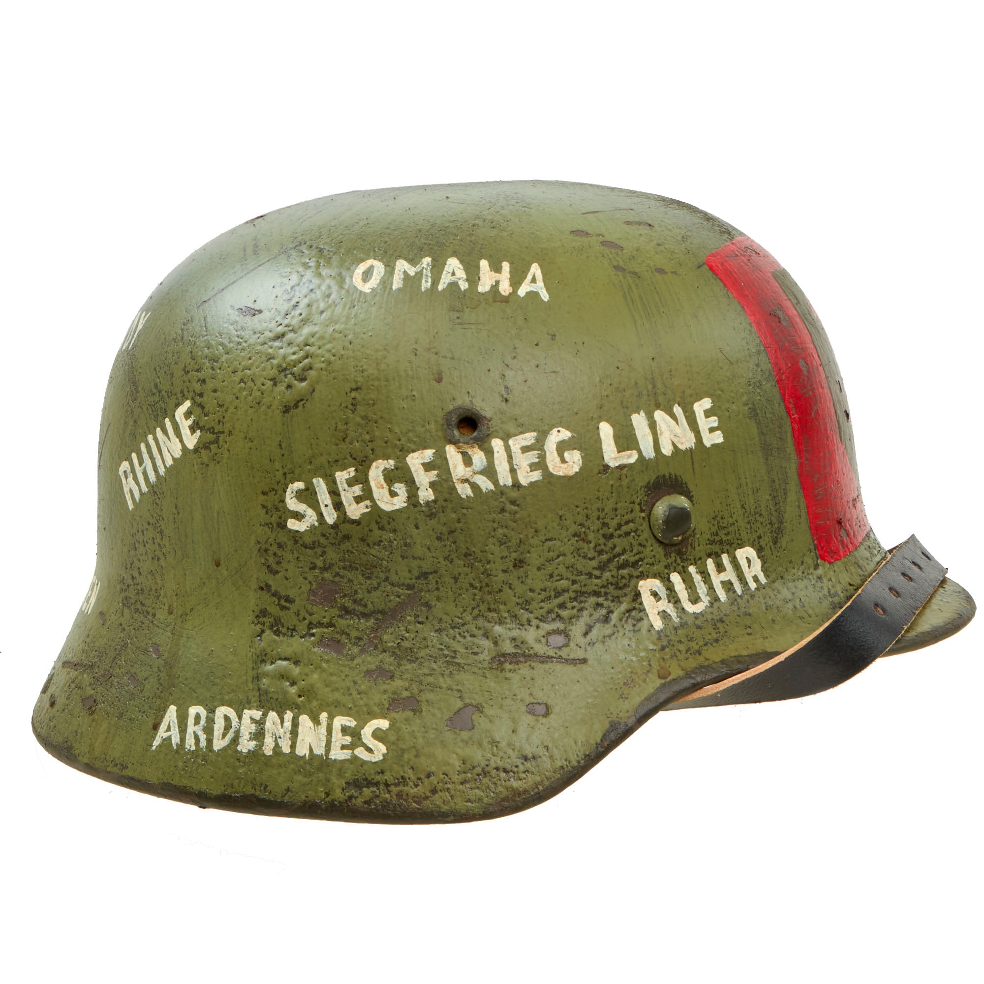 big red one football helmet Original German WWII M40 Refurbished 1st Infantry Division "The Big Re – International Military Antiques
