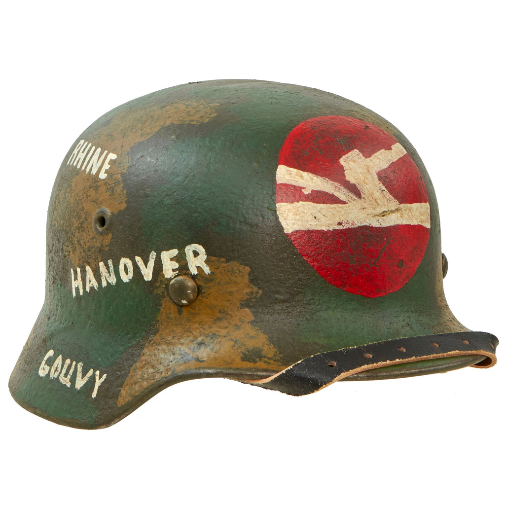 Original German WWII M40 Refurbished 84th Infantry Division Souvenir Camouflage Helmet - Stamped Q66 Original Items