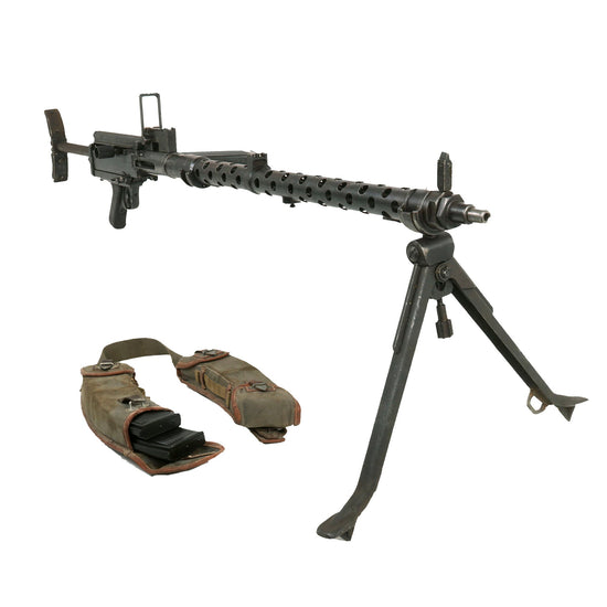 Original German WWII MG 13 Display Light Machine Gun with Rare Brass Magazine Well & Magazine Pouch Set - Maschinengewehr 13 Original Items