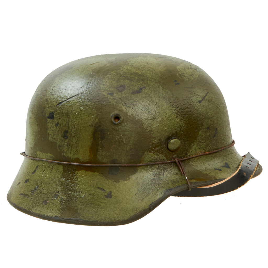 Original German WWII M40 Refurbished Battle of Kursk "Turtle Shell" Camouflage Helmet - Stamped EF66 Original Items