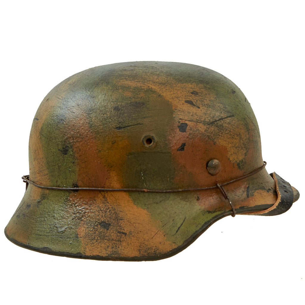Original German WWII M40 Refurbished SS Southern Russian Front Camouflage Helmet - Stamped EF64 Original Items