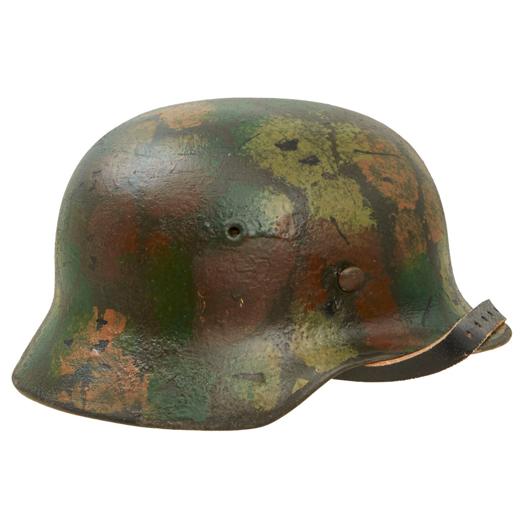 Original German WWII M40 Refurbished Removed Chicken Wire Normandy Camouflage SS Helmet - Stamped EF64 Original Items
