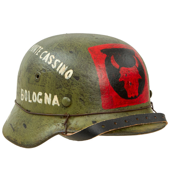 Original German WWII M40 Refurbished 34th Infantry "Red Bull" Division Souvenir Camouflage Helmet - Stamped EF66 Original Items