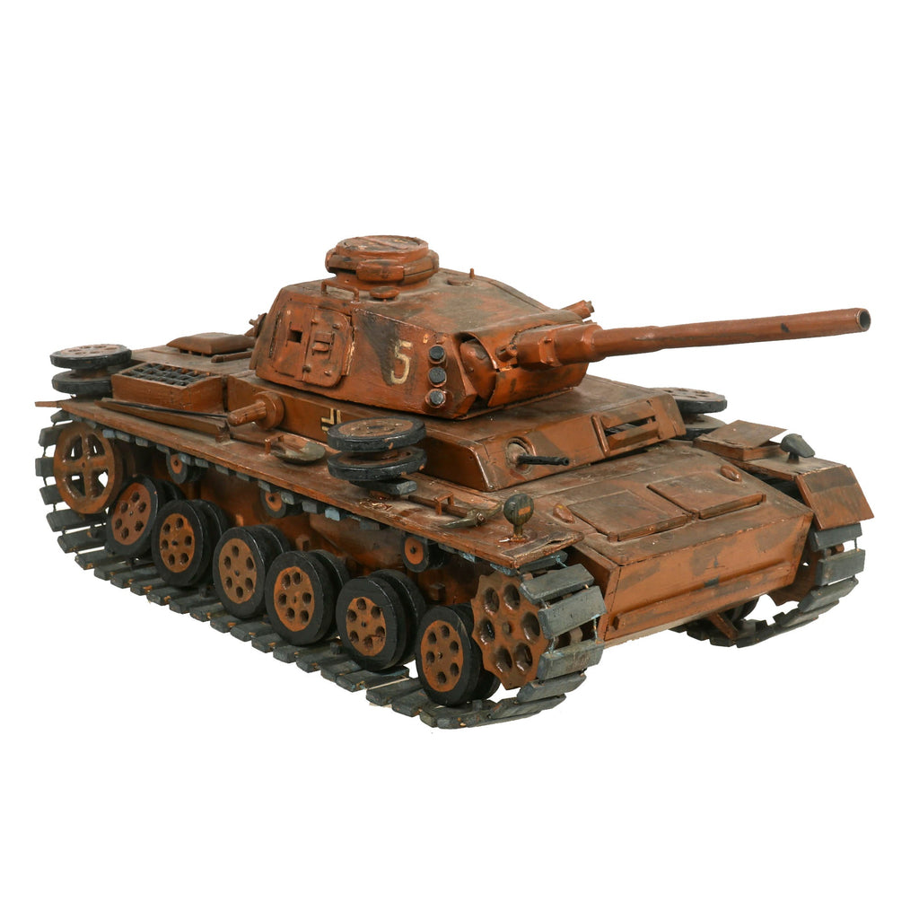 Original German WWII POW Made Pz.Kpfw IV "Panzer IV" Tank Intricate Wooden Model with Provenance Original Items